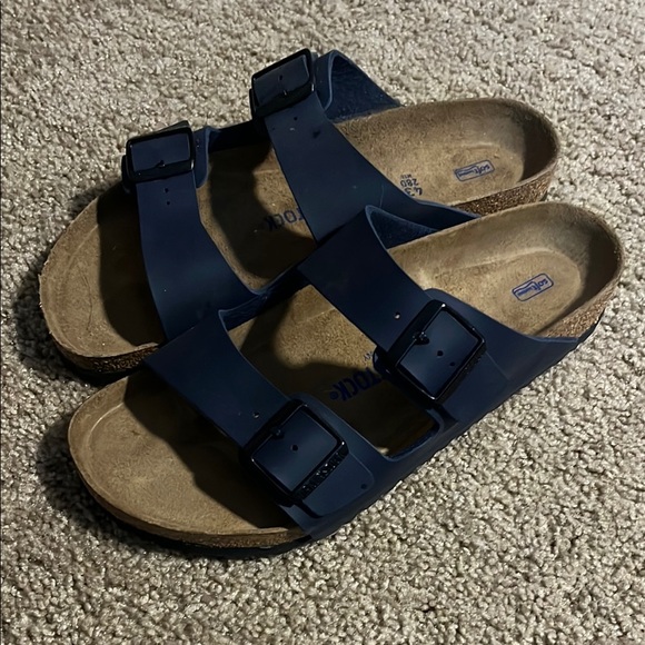 Birkenstock Arizona Birko Flor Navy Double-Strap Sandals, worn once indoors - Picture 3 of 5